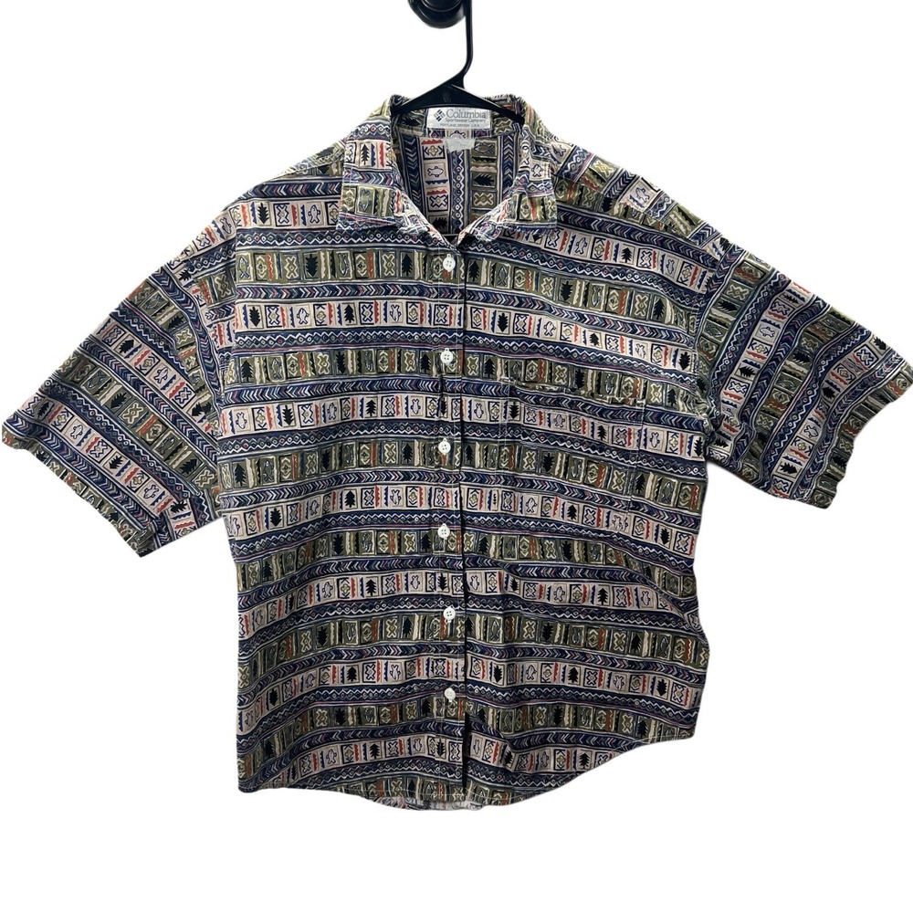 Vintage Columbia Patterned Button Up Shirt Outdoor Fishing Mens Medium